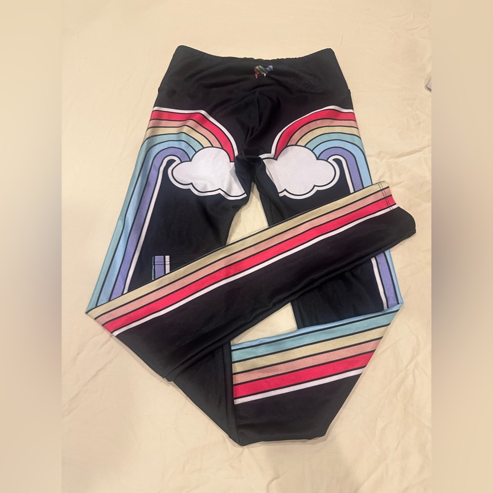Goldsheep Black Leggings with Rainbow Side Stripes